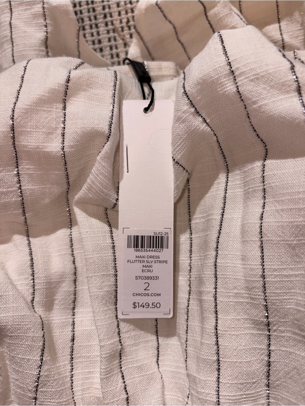 CHICO'S Women's Metallic Striped Maxi Dress Size 2 In Ecru - Picture 8 of 9